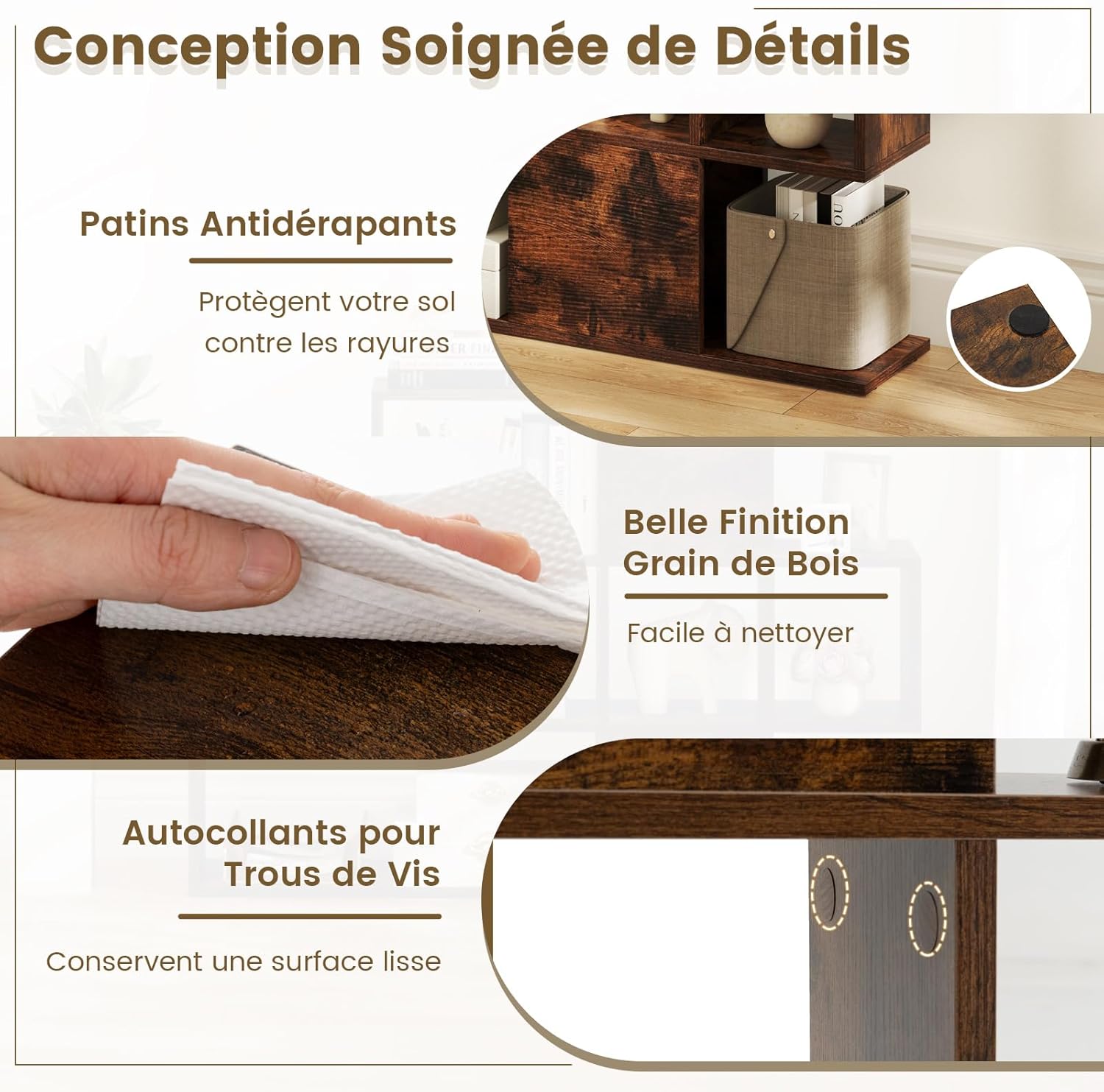 Bibliothèque à 5 Niveaux en Forme de S, 6 Compartiments, Meuble Escalier 120 x 19,5 x 109 cm, pour Salon Bureau Chambre, Marron - 5