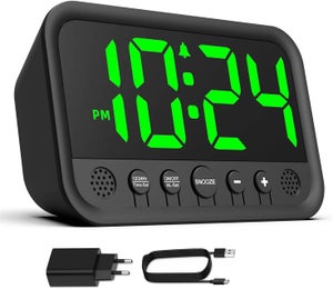 Orologio digitale LED Sveglia in legno da tavolo Controllo del suono Orologi elettronici Desktop Home Table Decor(S-brown green