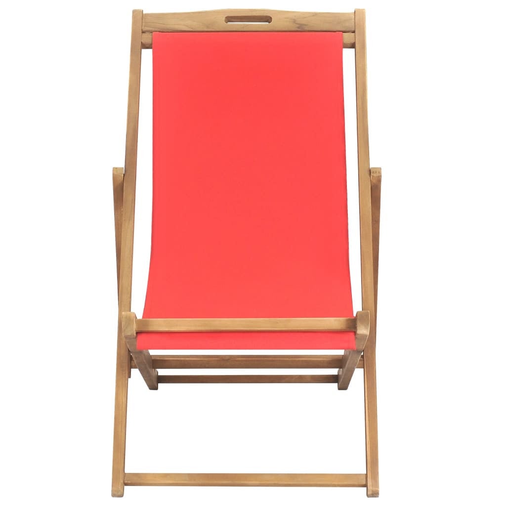 Chaise de plage pliable Bois de teck solide Rouge - 2