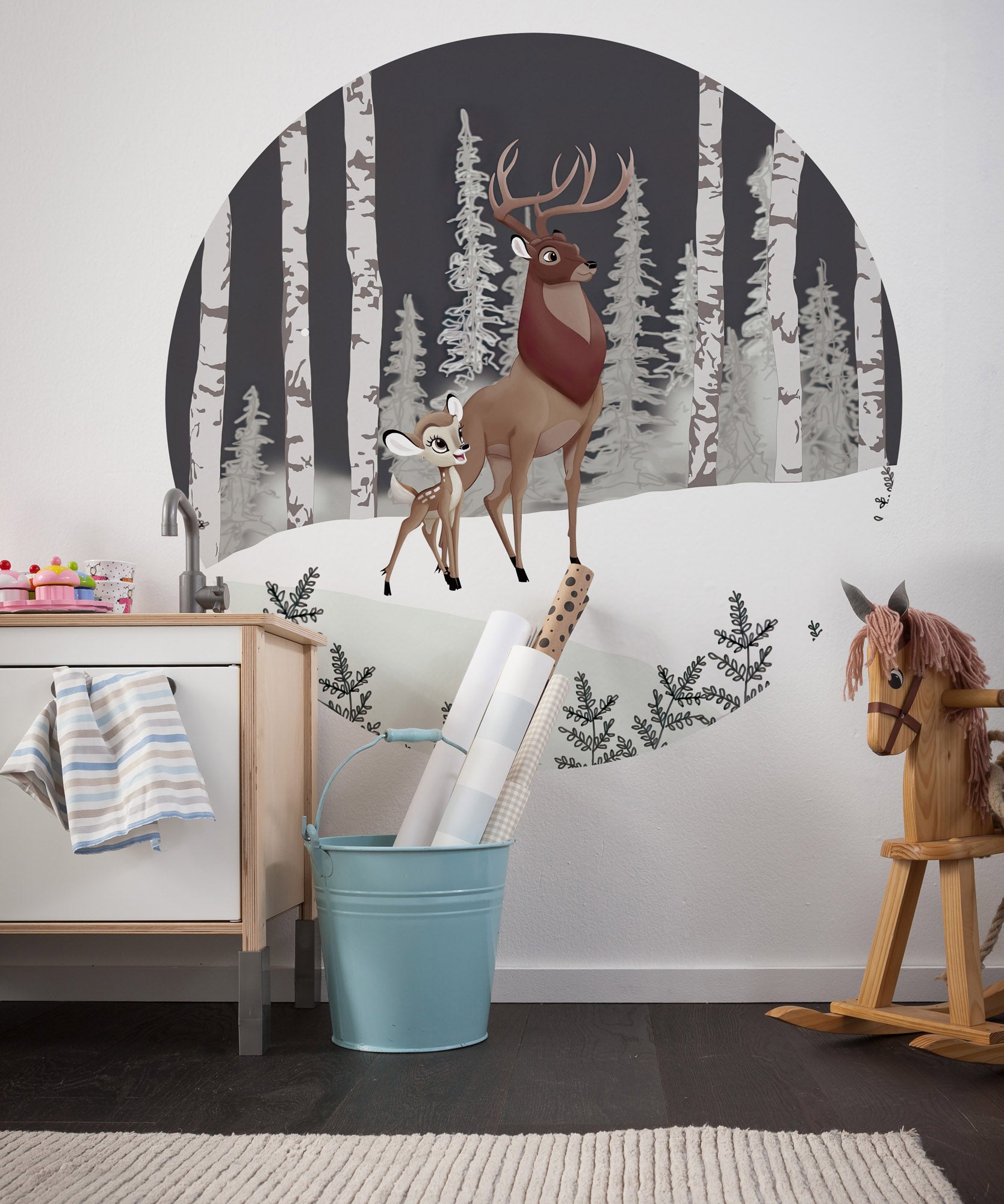 Papel pintado panorámico redondo en tela no tejida autoadhesiva de komar - disney bambi great prince - talla: ?125 cm