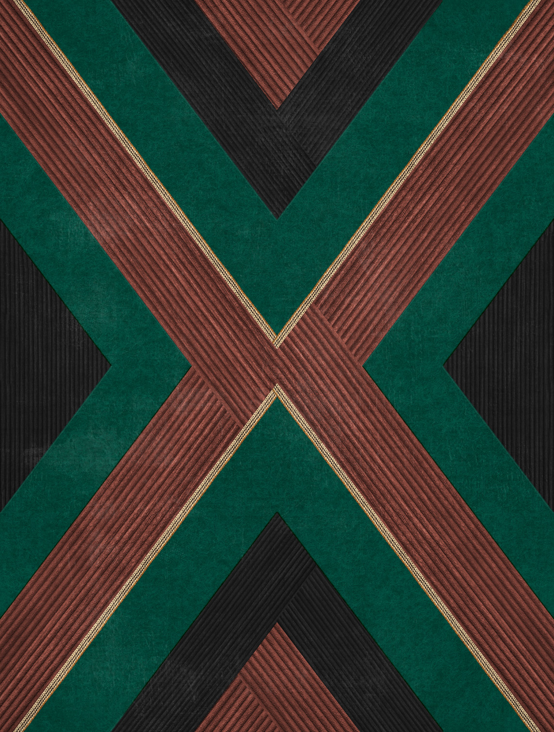 Papel pintado geométrico rojo barro cocido, verde y negro - 53 cm x 10 m - sanders & sanders