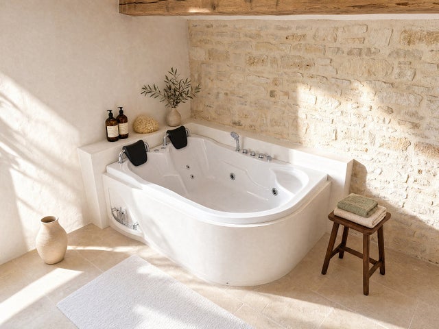 Baignoire balnéo - 181 x 121 x 65 cm - Blanche - Angle gauche - 2 places - 385 L - RAFINA