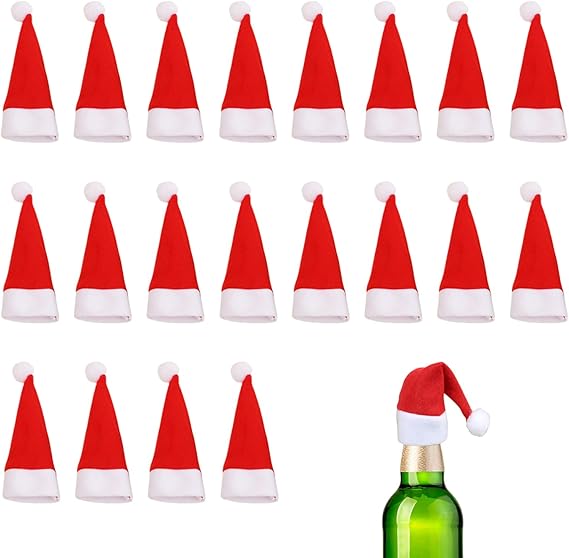 20 miniaturowych czapeczek Mikołaja, idealnych do dekorowania naczyń, słoików ze słodyczami i bałwanów.