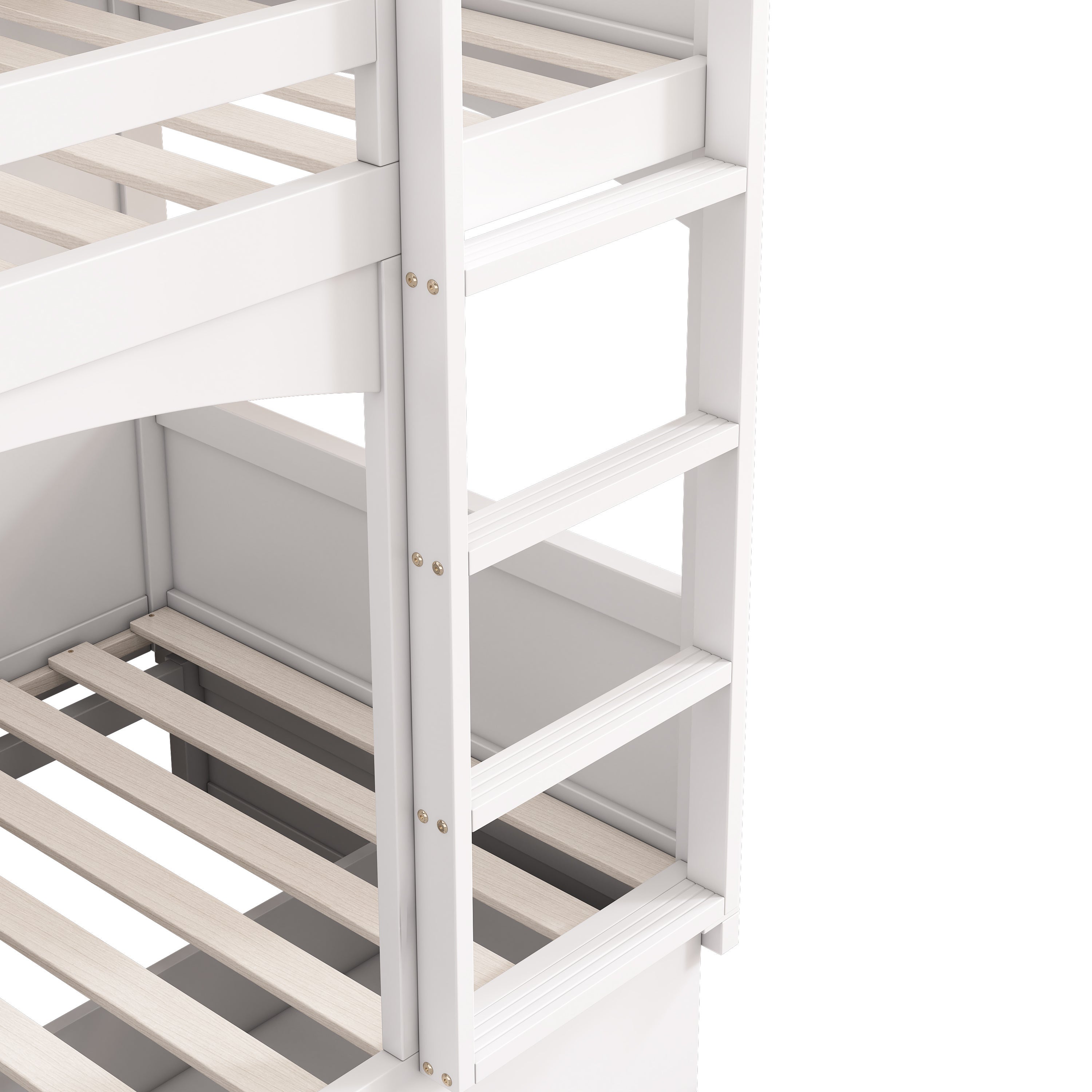 Lit superposé en bois et MDF - 90x200 cm - avec 2 tiroirs et bureau pliable - Blanc(sans matelas) - 7