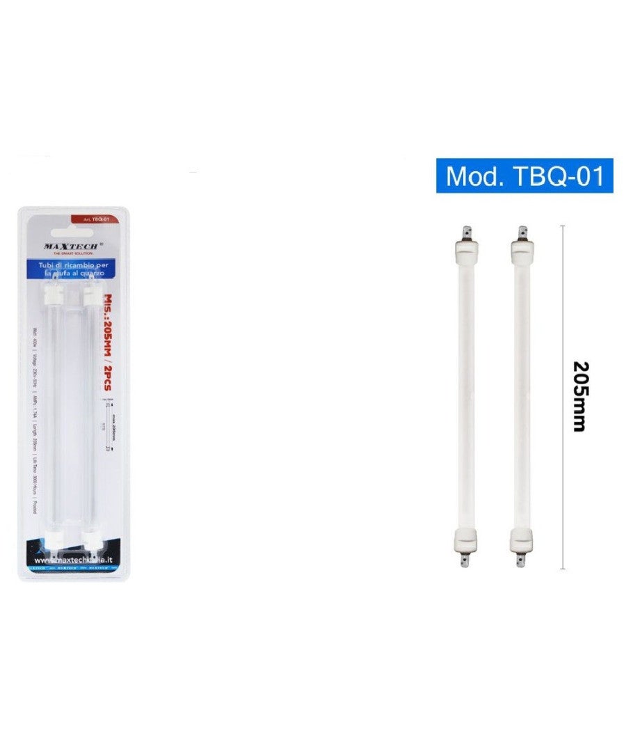 Trade Shop - Set 2 Tubi Candela Di Ricambio Per Stufa Al Quarzo Stufe Lunghezza 205 Mm Tbq-01 - - 3