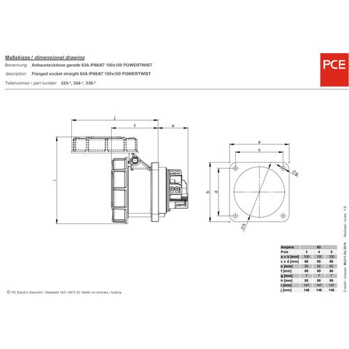 Prise femelle CEE 63 A 5 pôles PCE Power Twist 335-6 400 V rouge, gris 1 pc(s) - 2
