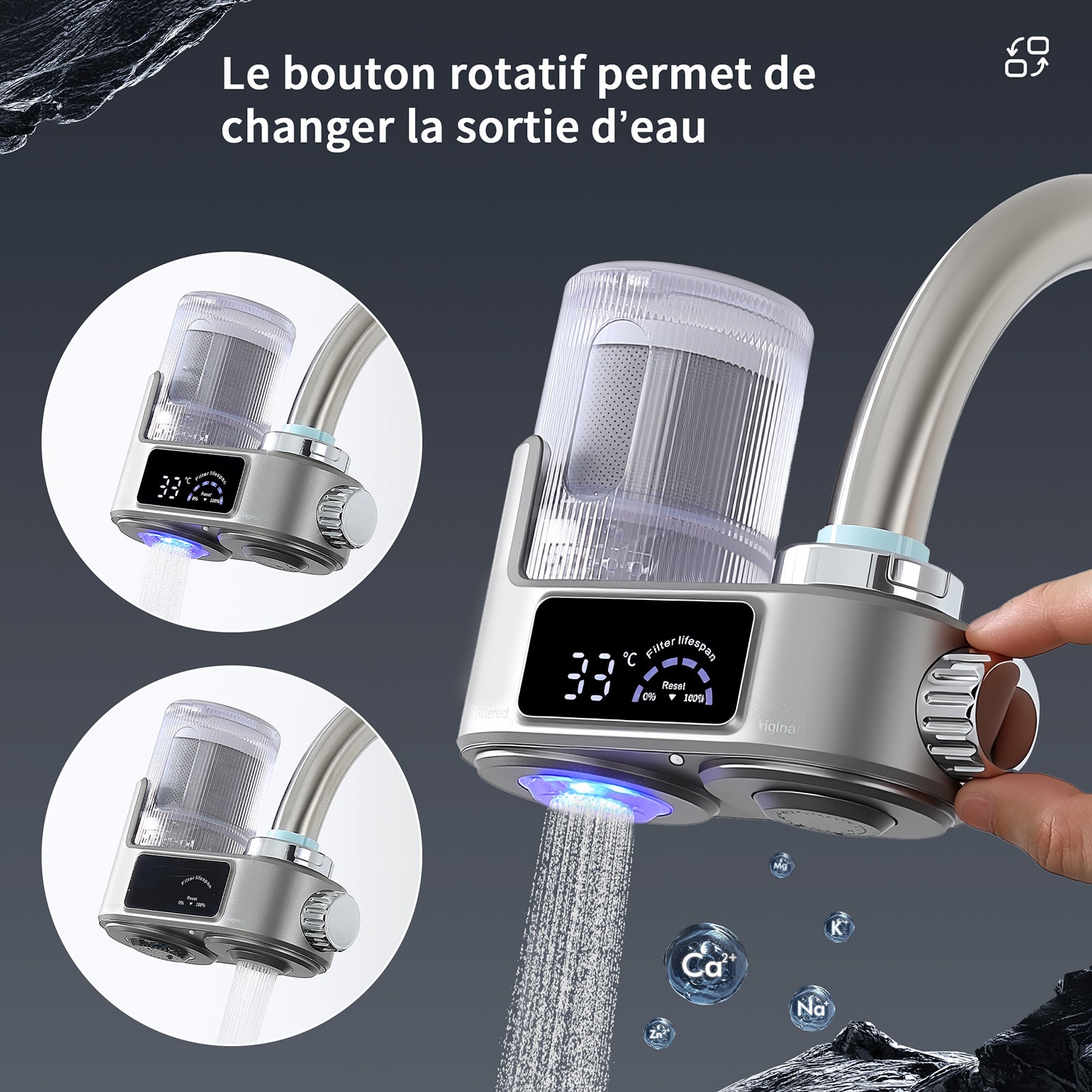 Système de Filtration d'Eau pour Robinet, Filtre à eau Gris - Élimine l'Oxyde, le Chlore, les Nitrates, les Sédiments et les Pesticides - 5