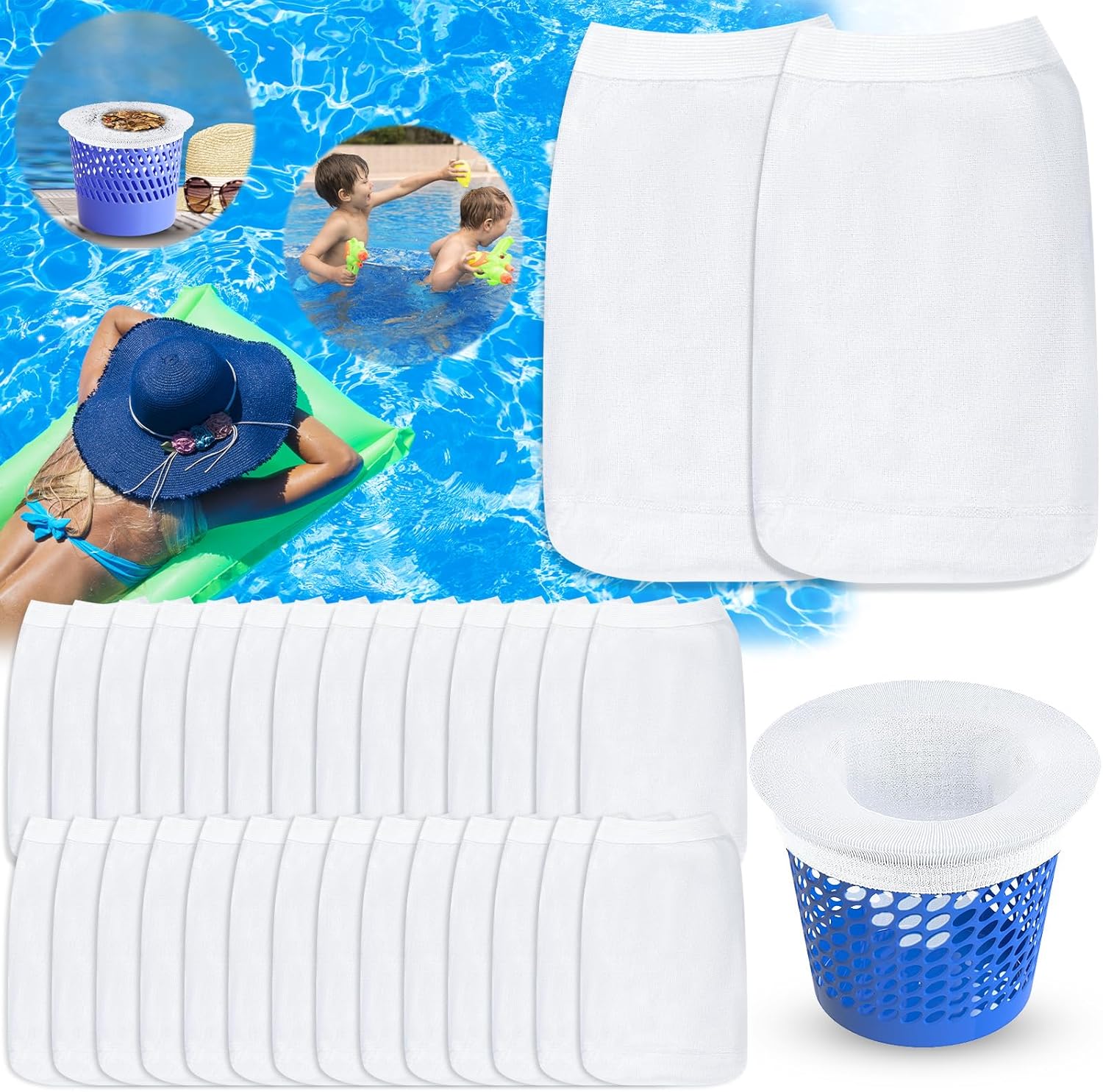 30 szt. Skarpetki do skimmera basenowego Filtre Piscine, wielokrotnego użytku