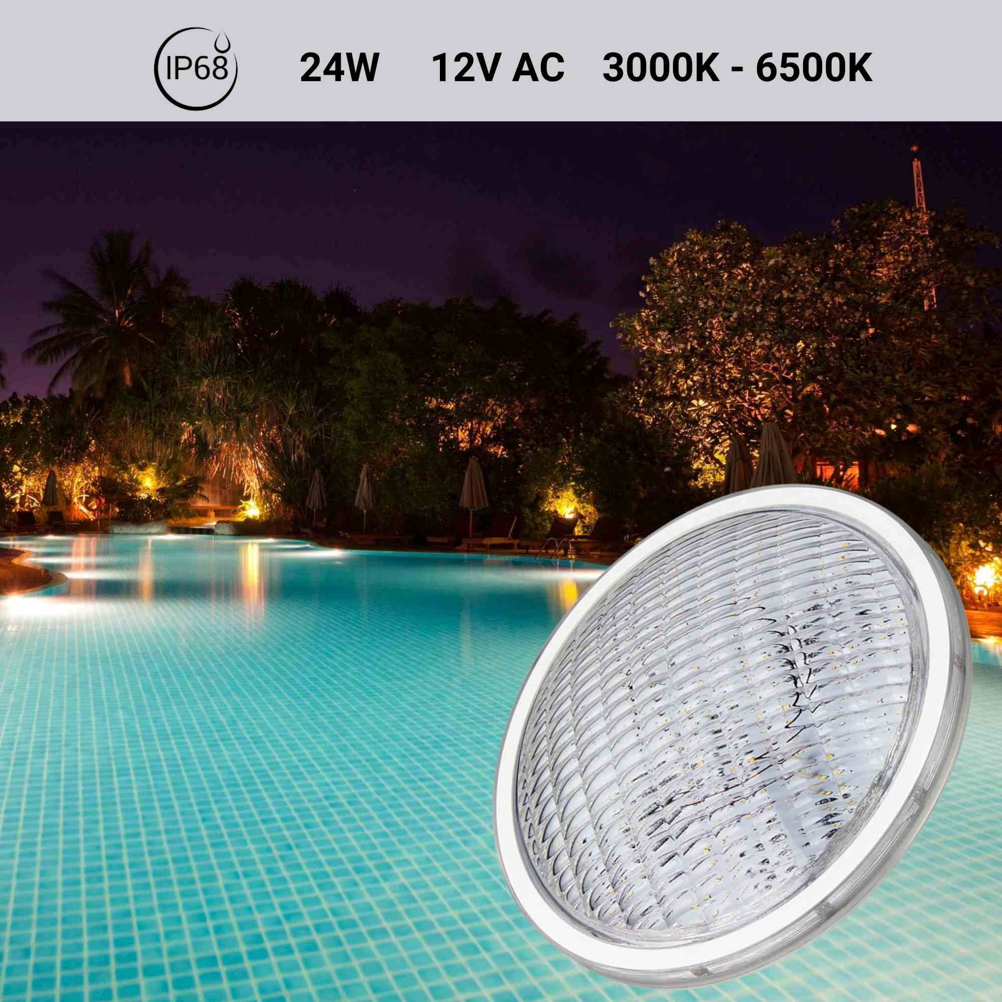 Spot Piscine PAR56 LED 18W IP68 - 12V - 6000K Blanc Froid - Submersible Eau Salée/Chlore