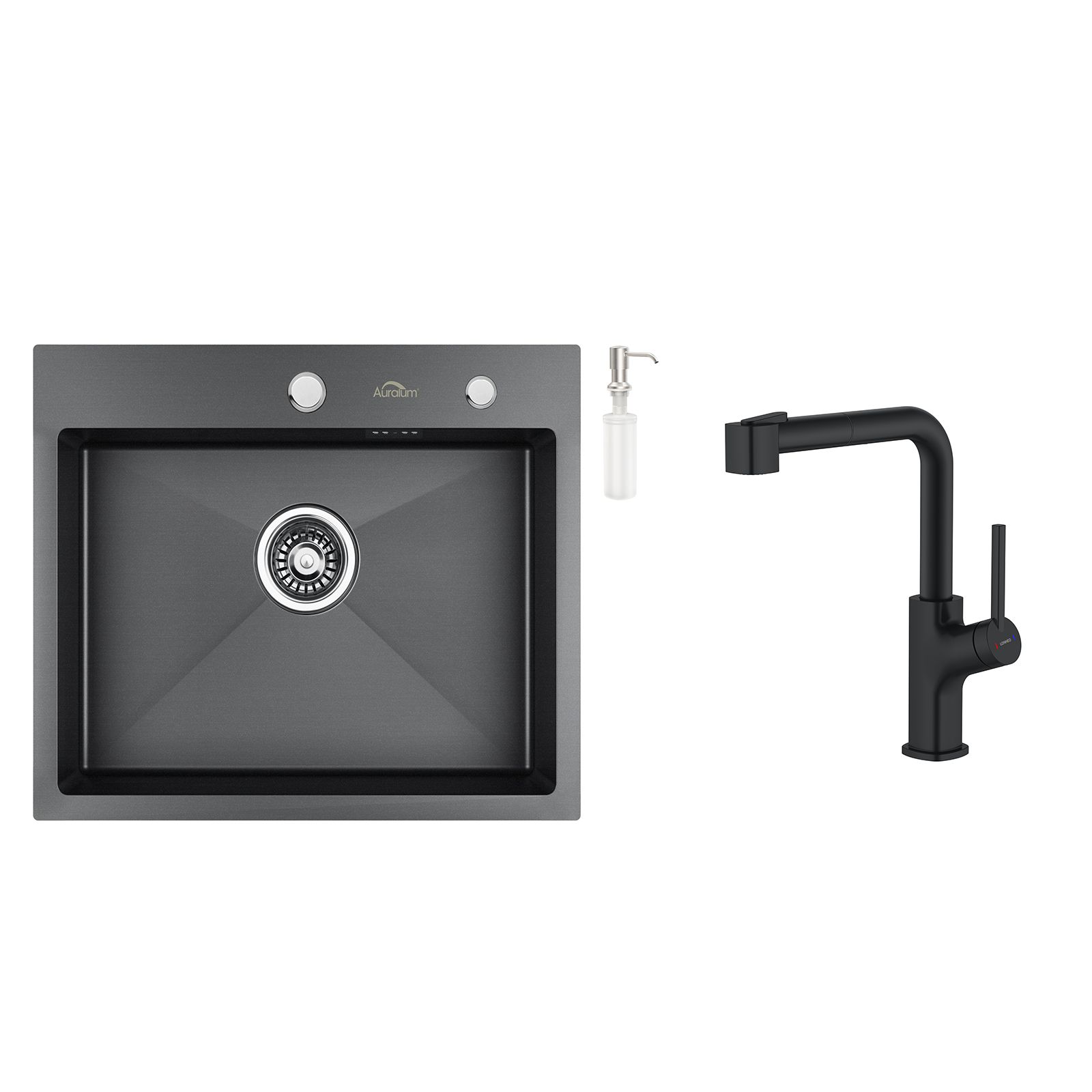 VBChome Lavello Da Incasso In Acciaio Inox Con Rubinetto, 40 X 45 Cm, Nero, Con Foro Per Rubinetto