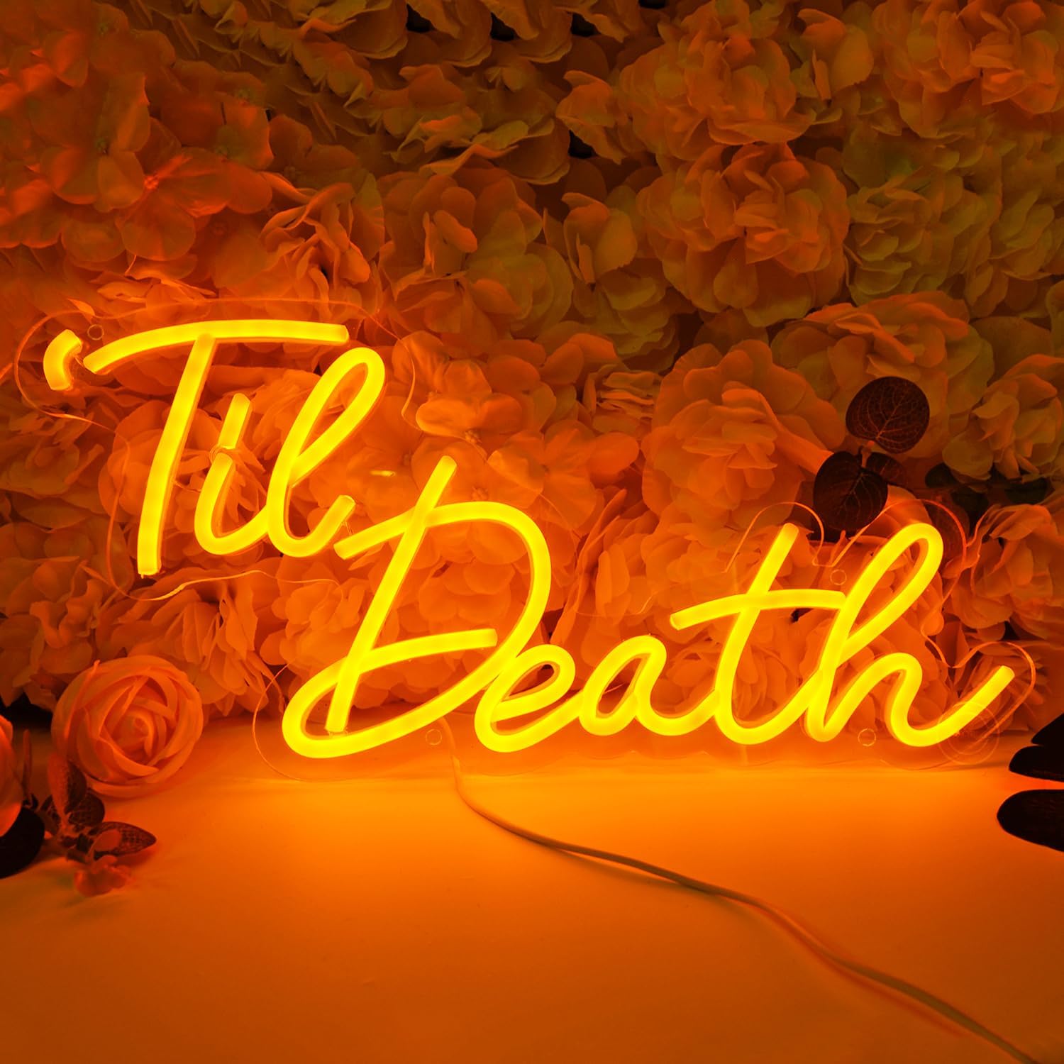 Neonowy panel świetlny Till Death na Halloween, wesela, imprezy, sypialnie, dekoracje ścienne, 5 V, zasilany przez USB, 43 x 22 cm