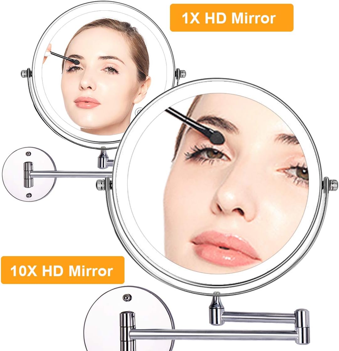 8 Pouces LED Miroir Maquillage Mural, Miroir Grossissant Lumineux, 1X