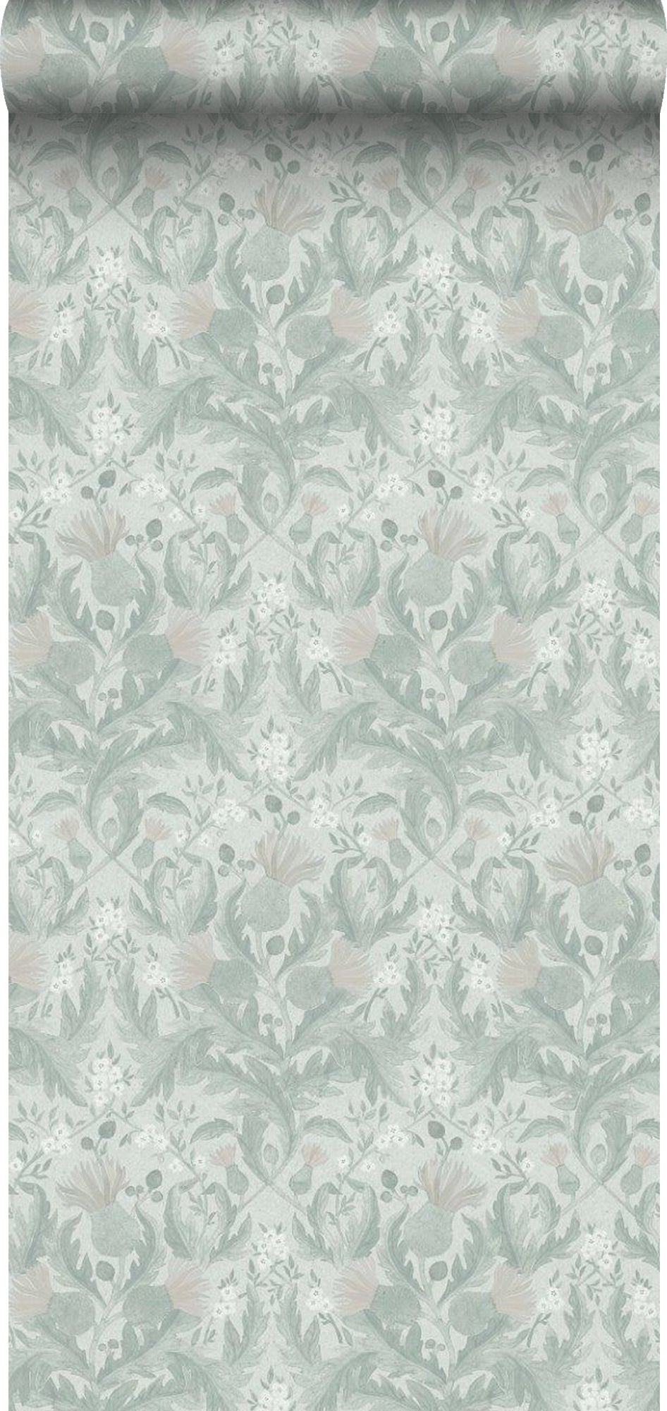 Papel pintado flores vintage en estilo art nouveau verde - 53 cm x 10.05 m - borastapeter