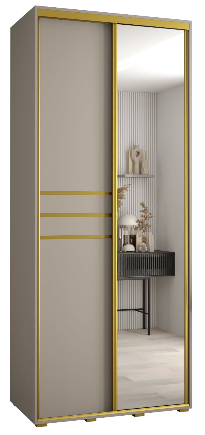 Szafa przesuwna z lustrem wysoka Dakota 11 100 x 45 x 235,2 cm kaszmir + u. Złoty - Abiks Meble