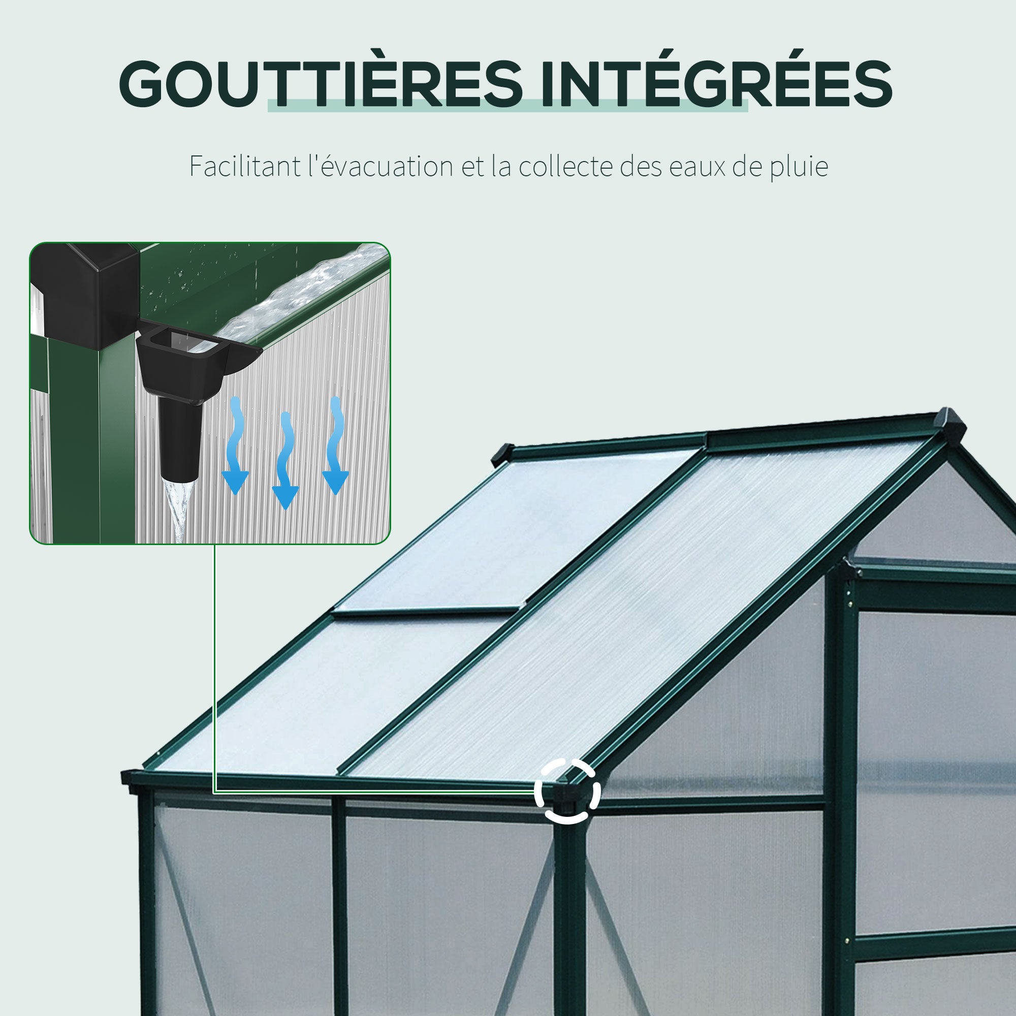 Serre fixe polycarbonate Outsunny 2,51 m² vert foncé - 7