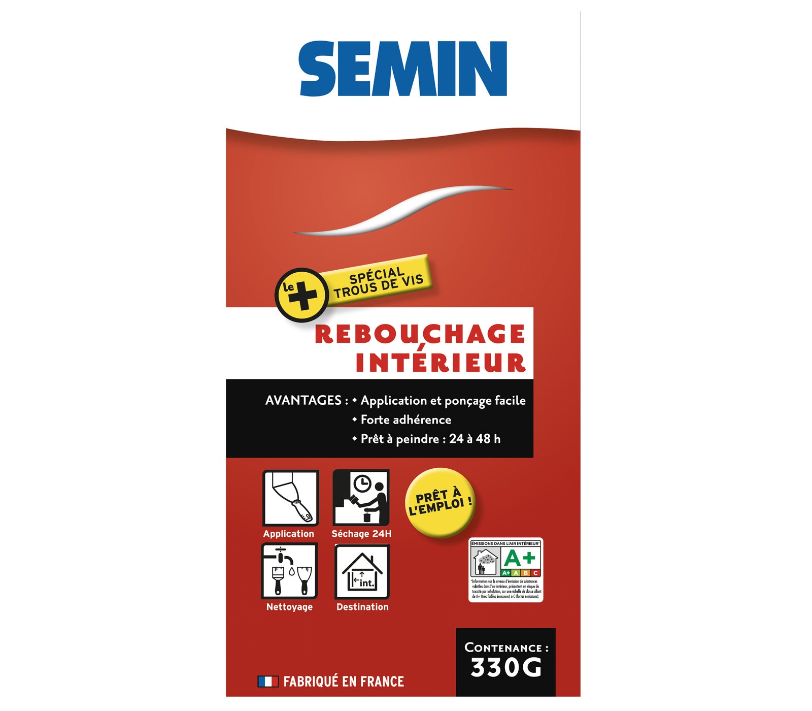 Semin - Enduit de Rebouchage et Lissage, Trous et Fissures, Intérieur, Tube 330 g - 4