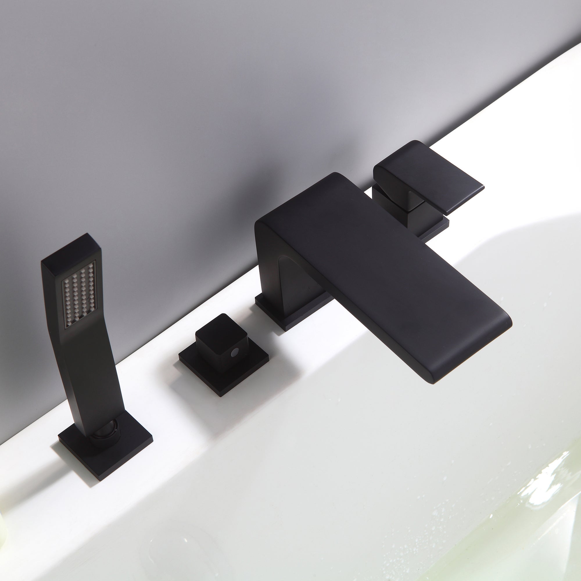 BERNSTEIN - Ensemble Robinet mélangeur Noir Baignoire 4 trous en Cascade, Ensemble Pommeau Douchette Bain - 6080B - 2