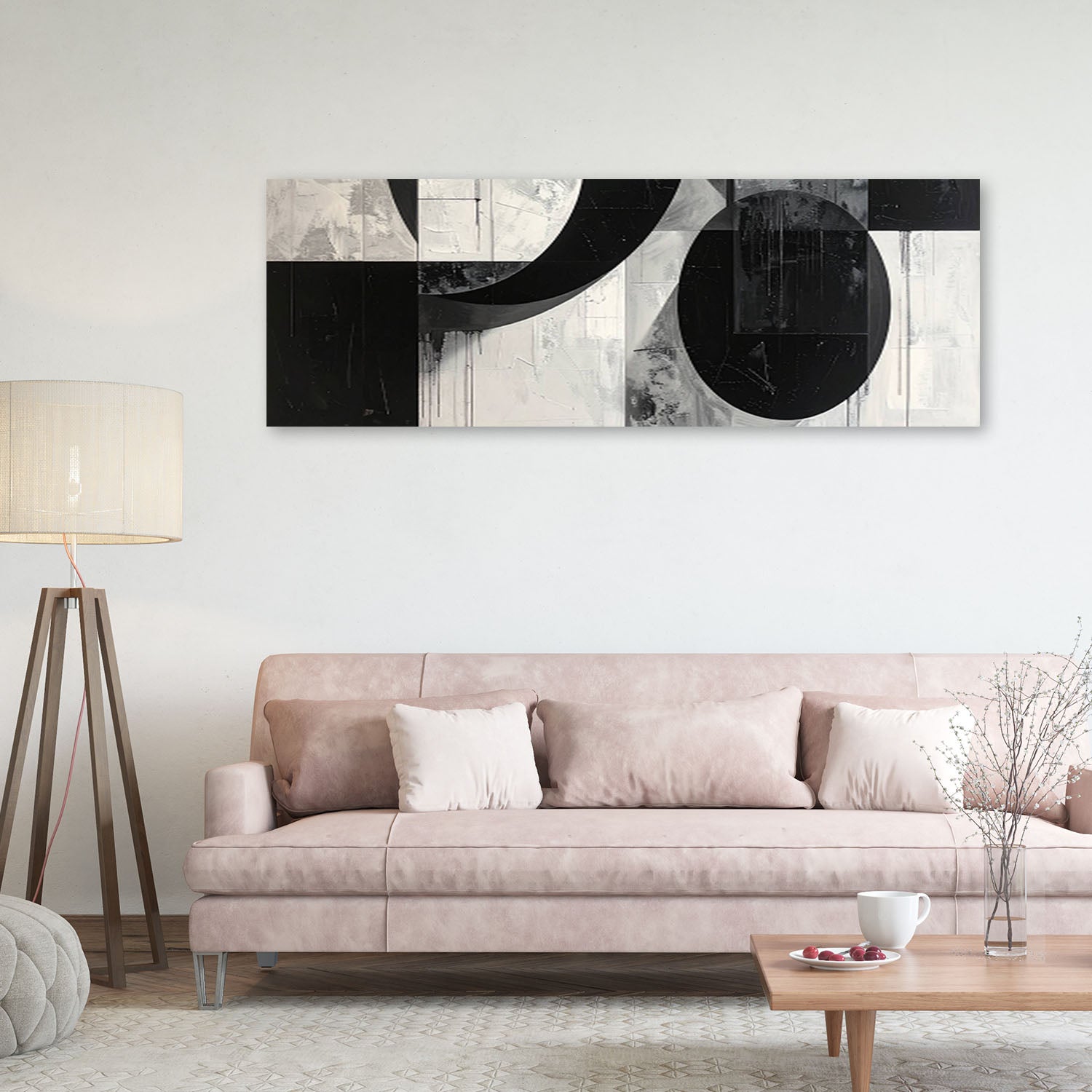 Obraz do salonu sypialni biura loftu, Czarno biała geometryczna abstrakcja 90x30 - 2