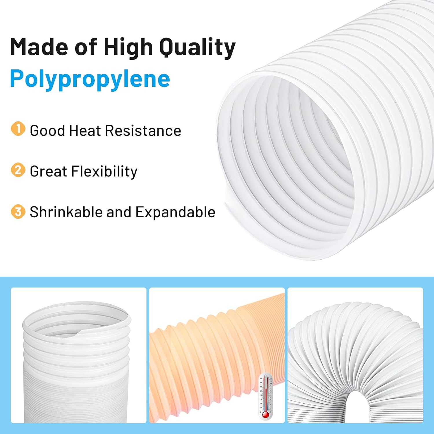 Inntek Extension Tuyau Évacuation Climatiseur Mobile 3m - Diamètre 150mm Flexible PVC, Rallonge Parfaite Pour Climatisation Portable