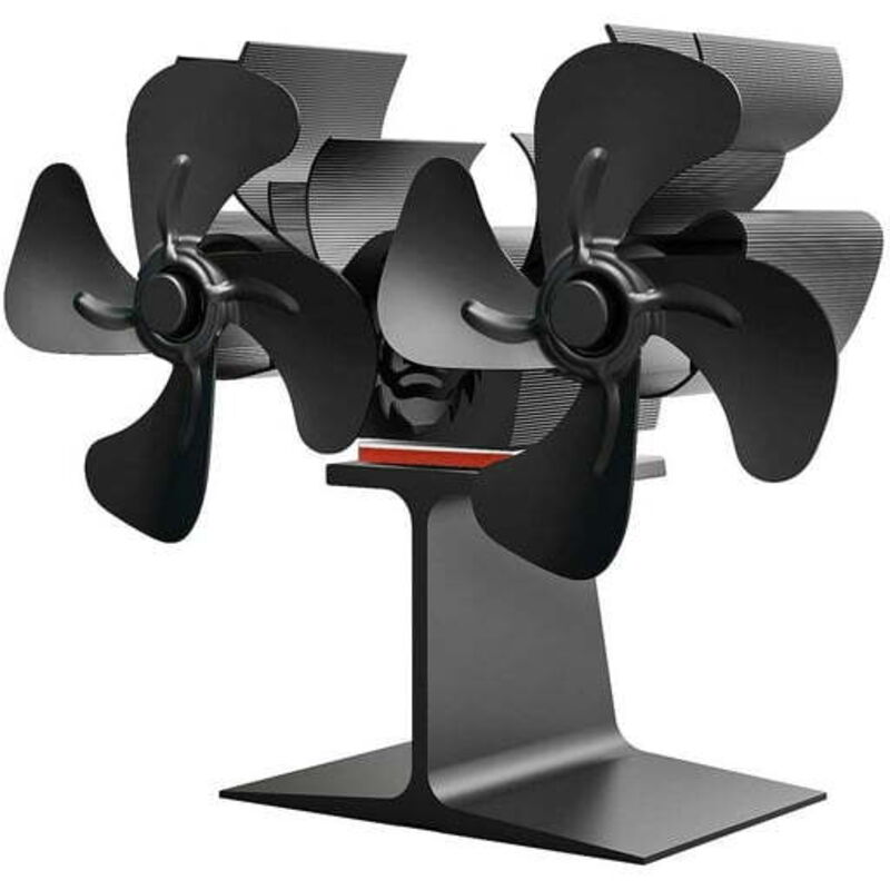 Ventilator de șemineu, ventilator termic pentru sobă pe lemne cu cap dublu, ventilator de Crăciun cu 8 palete în formă de ren, negru