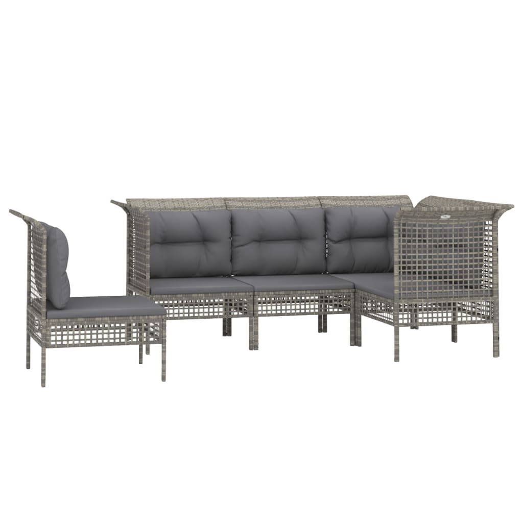 Maison Exclusive - 5 pcs conjunto lounge de jardim c/ almofadões vime PE cinzento - 3