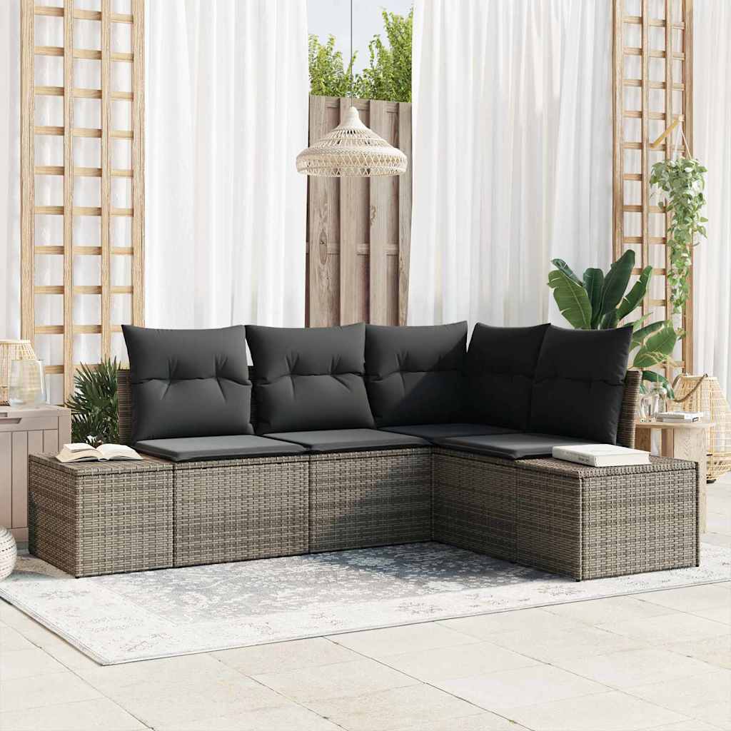 Zestaw Sof na Ogród 4 pcs Szary polirattan vidaXL