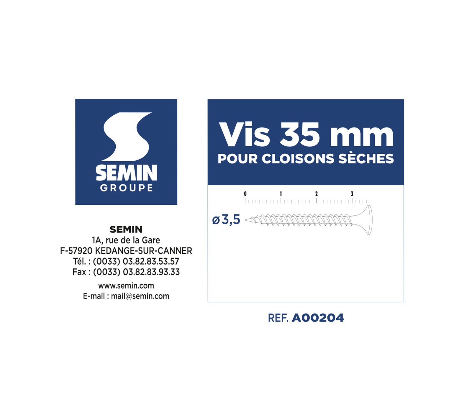 Vis auto perceuse Semin pour la Fixation des plaques de plâtre sur l'ossature - intérieur - 35 mm x 3.5 mm - boîte de 1000 pièces - 7
