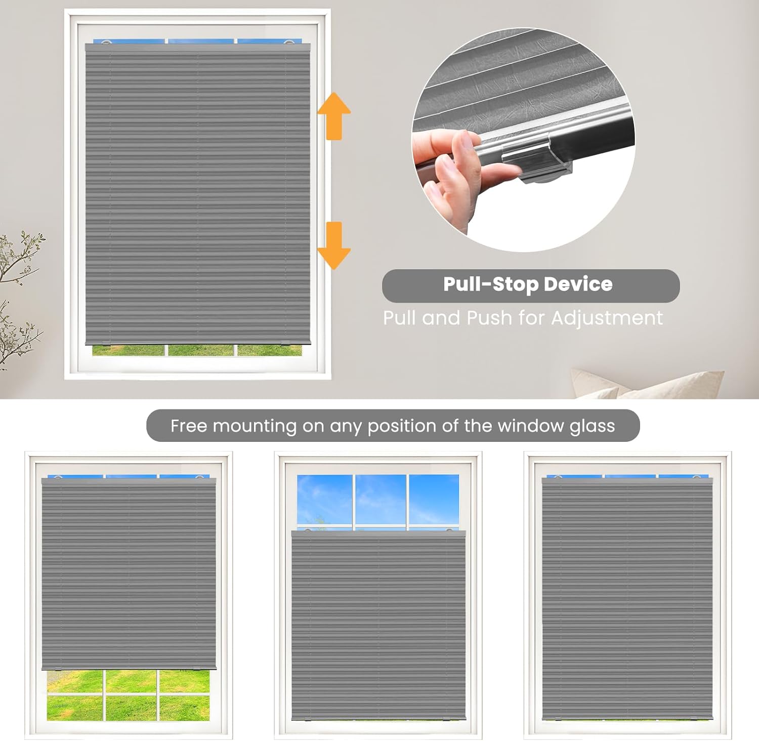 WOLTU Store Plissé sans Perçage，50x130 cm， Store Occlutant avec Ventouses sous Vide, Gris - 4