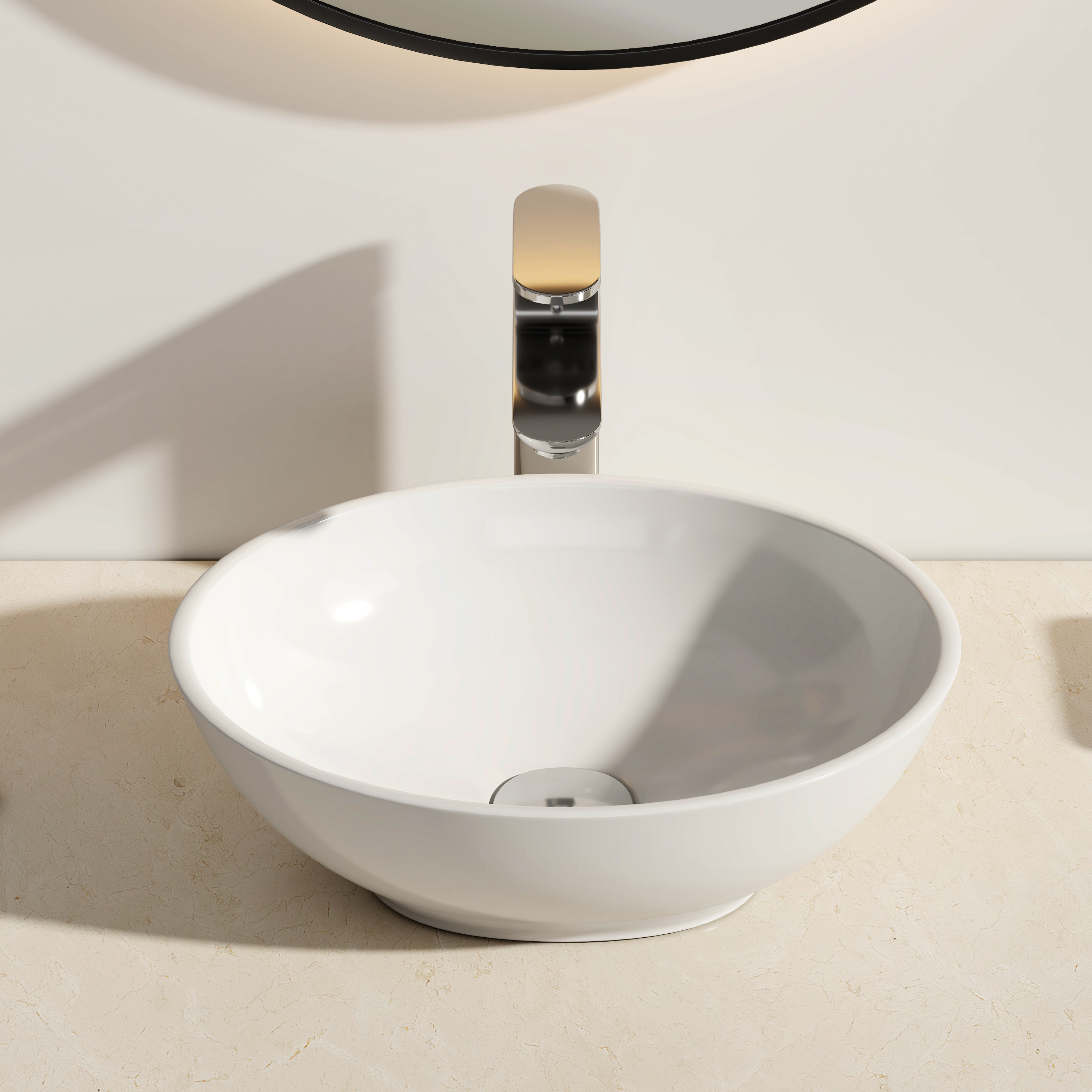 EMKE Umywalka nablatowa 41.5×33.5×13 cm, Owalna Umywalka ceramiczna łazienkowa, brylantowa biel