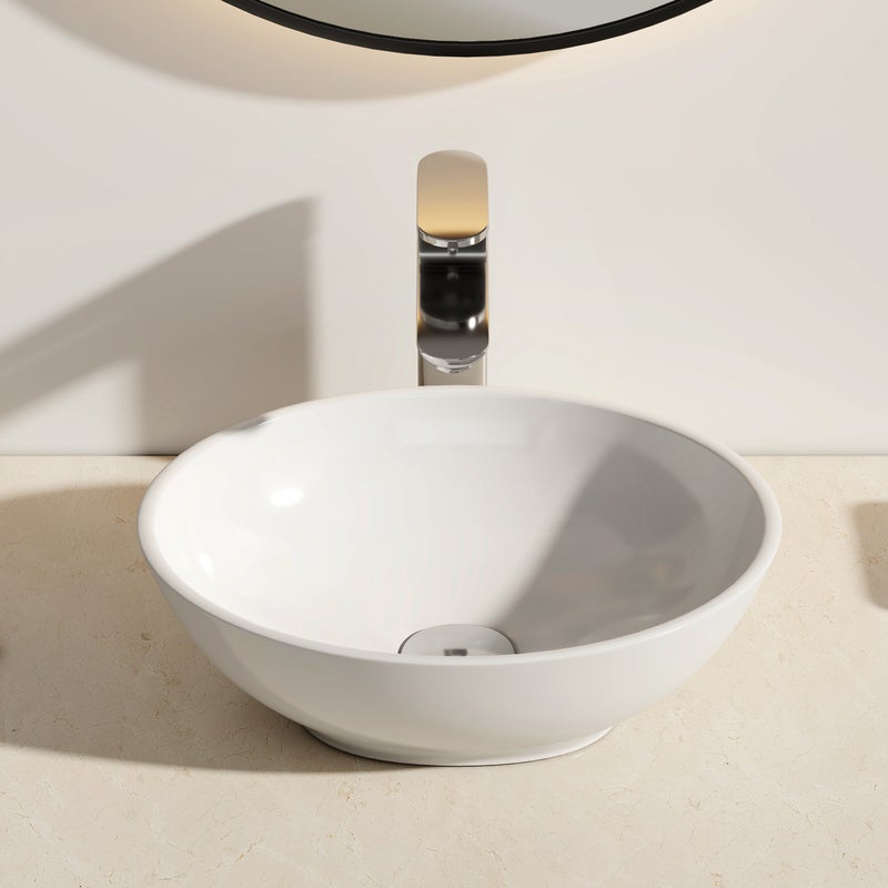 EMKE Umywalka nablatowa 41.5×33.5×13 cm, Owalna Umywalka ceramiczna łazienkowa, brylantowa biel