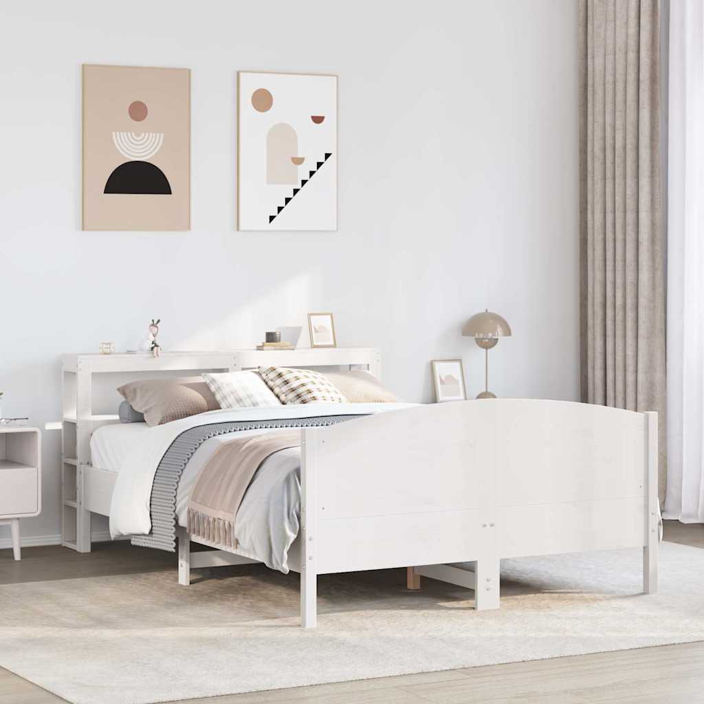 Łóżko Drewniane z Regałem Rama Łóżka Ze Stelażem Biała 150x200 cm