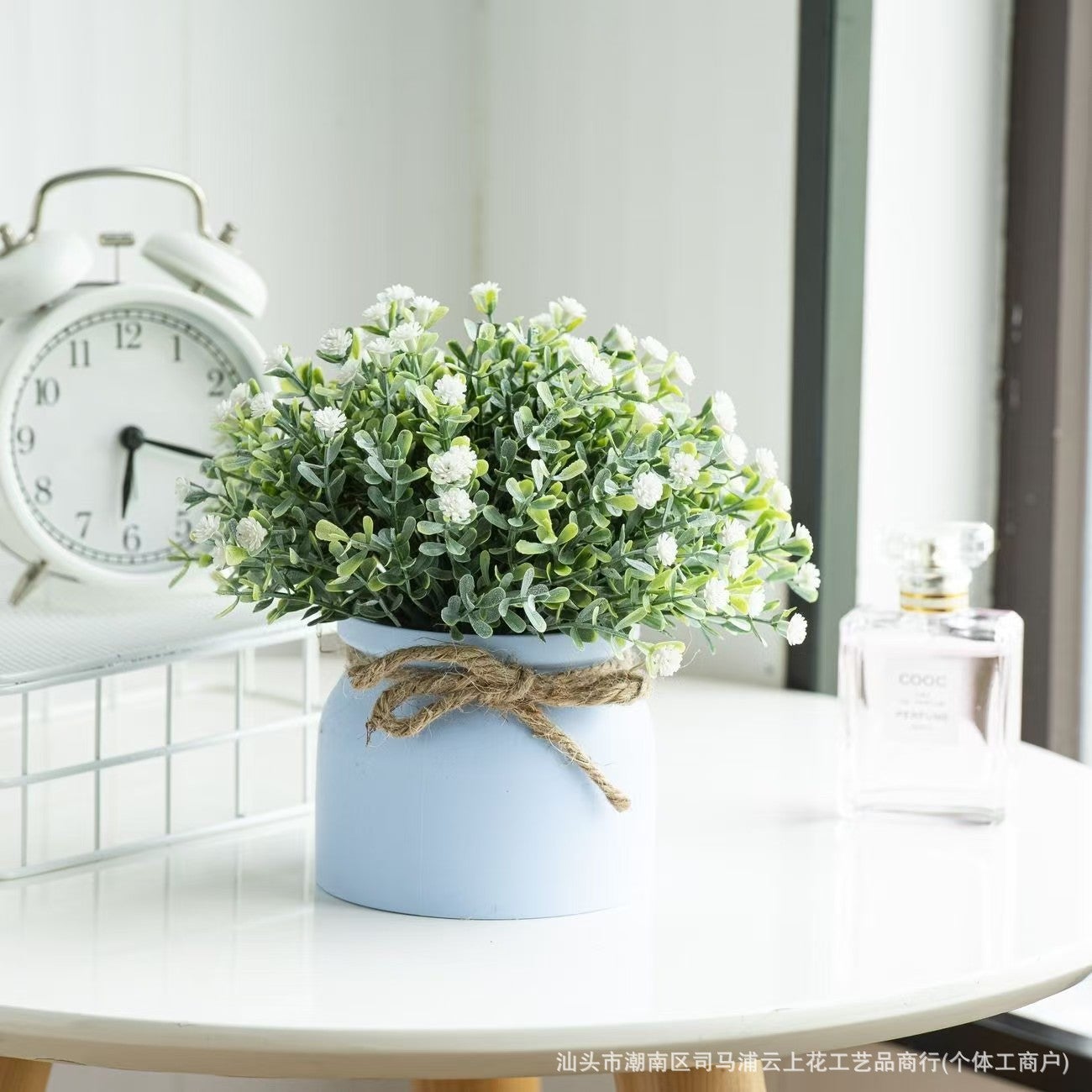Set de decoración de la Casa Blanca:2 plantas artificiales con gypsophila y mini macetas, 20 x 18 cm. Decoraciones creativas para Navidad y cumpleaños - 3
