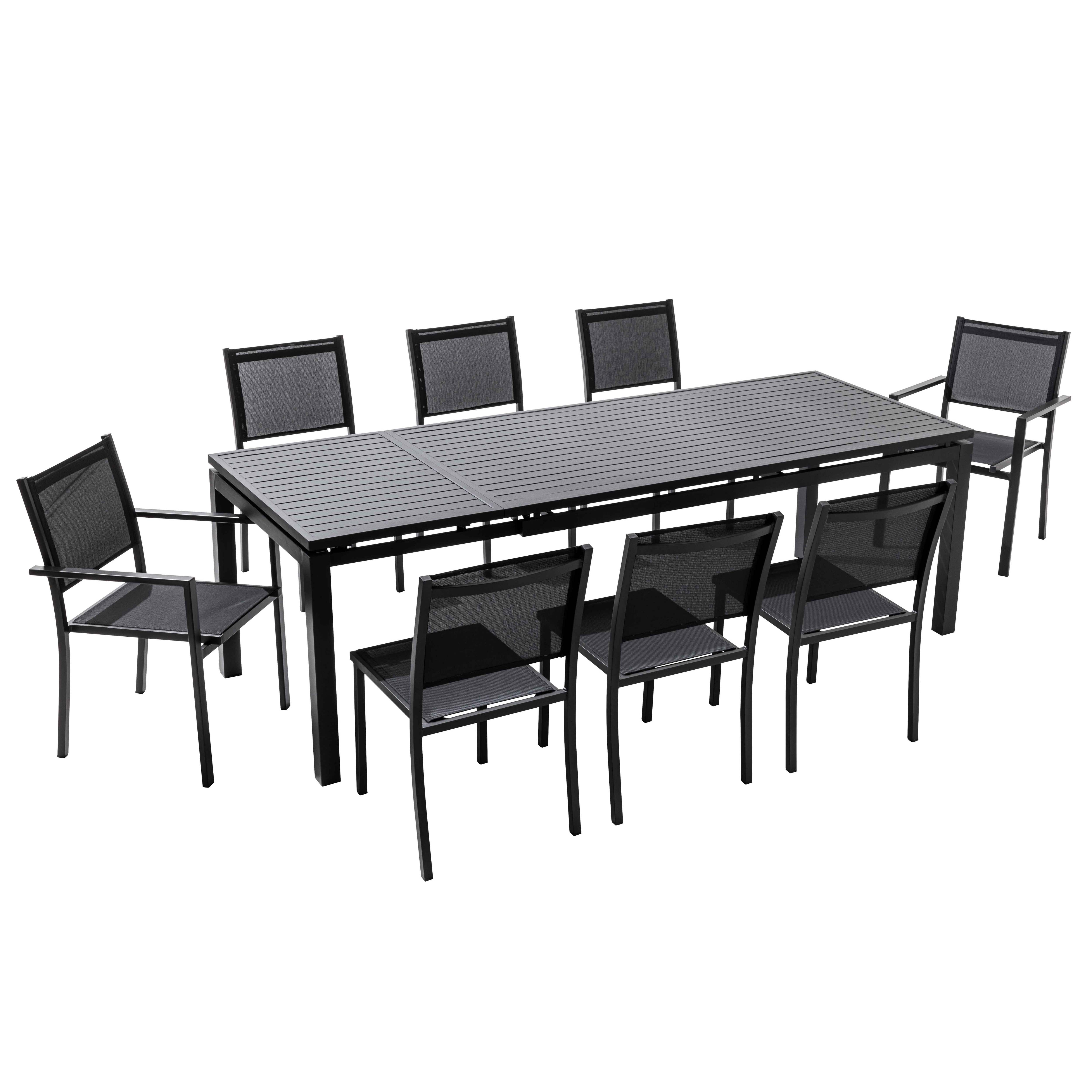 Ensemble table de jardin extensible et 8 assises en aluminium gris - 2