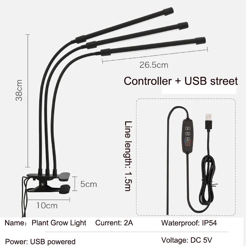 4 cabeças led usb cresce a luz, brilho do jardim interno plantas crescem lâmpada, temporizador 3/9/12h 9 regulável para planta de estufa - 2