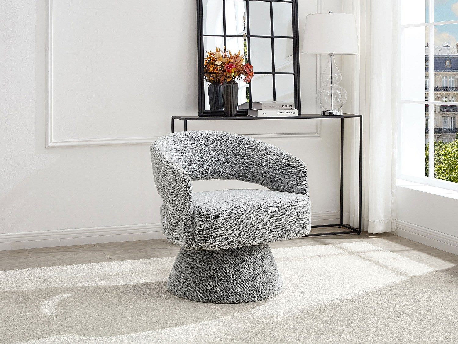 Obrotowy fotel z szarej aksamitnej tkaniny j FEDOTE