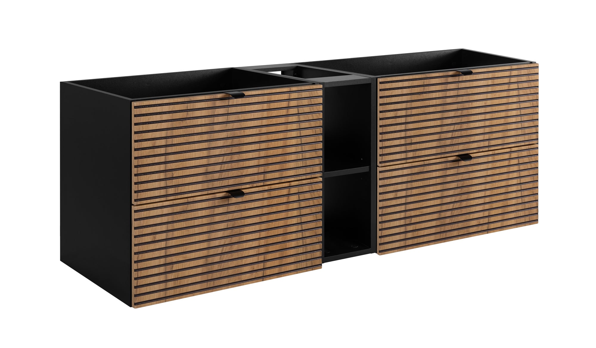 Szafka łazienkowa AURA 180 cm czarna dąb craft złoty frezowane fronty