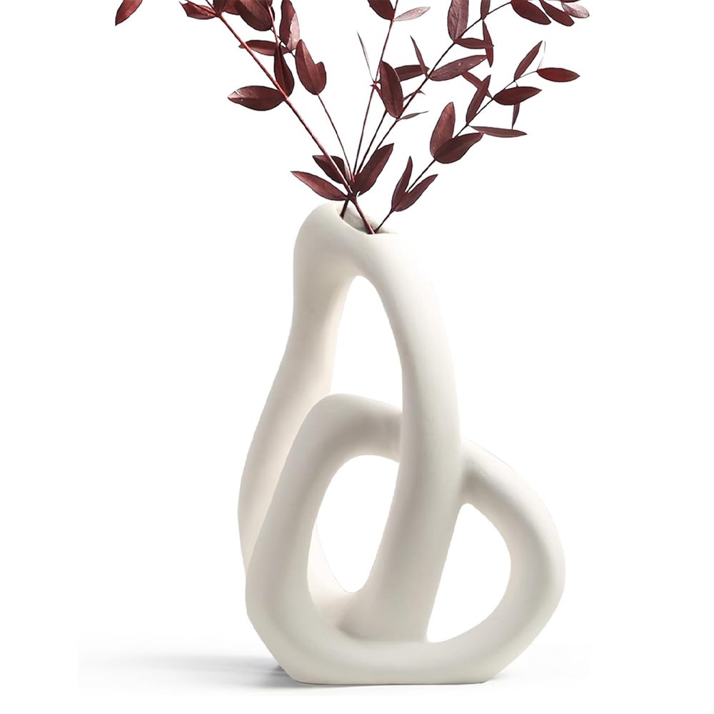 Vaso In Ceramica Bianca Stile Nordico - Decorazione Minimalista Per Casa, Centrotavola Per Soggiorno, Camino O Mensola - 11,5x15 Cm