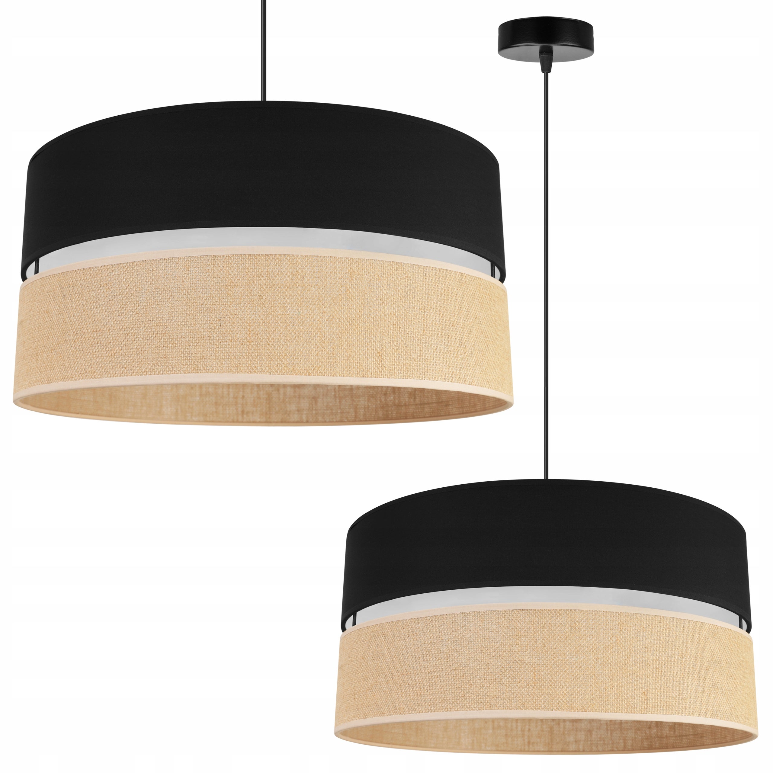 Lampa sufitowa wisząca Juta classy 1xE27 abażur walec czarno/beżowy Light Home LH