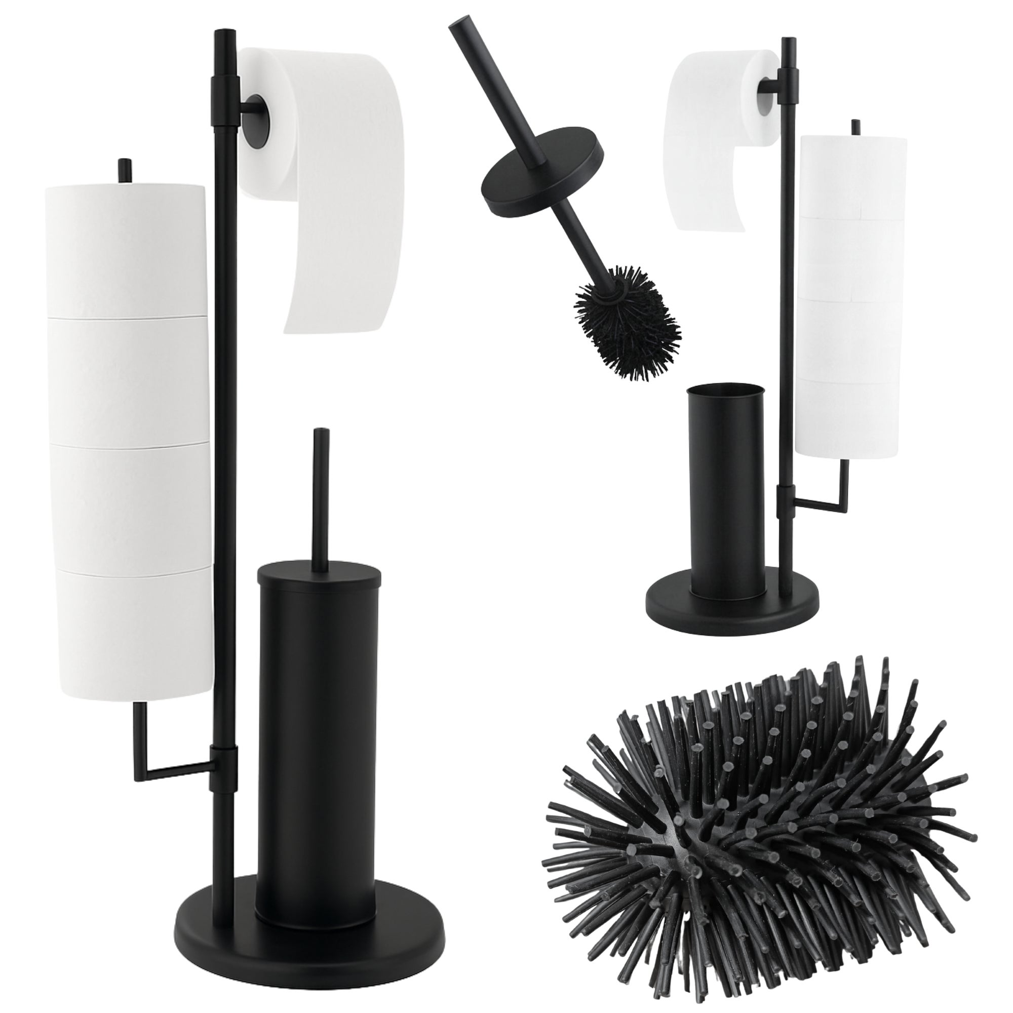 Stojak WC Estiva Round Black 3w1 czarny mat uchwyt na papier, rolki i szczotka 1 szt.