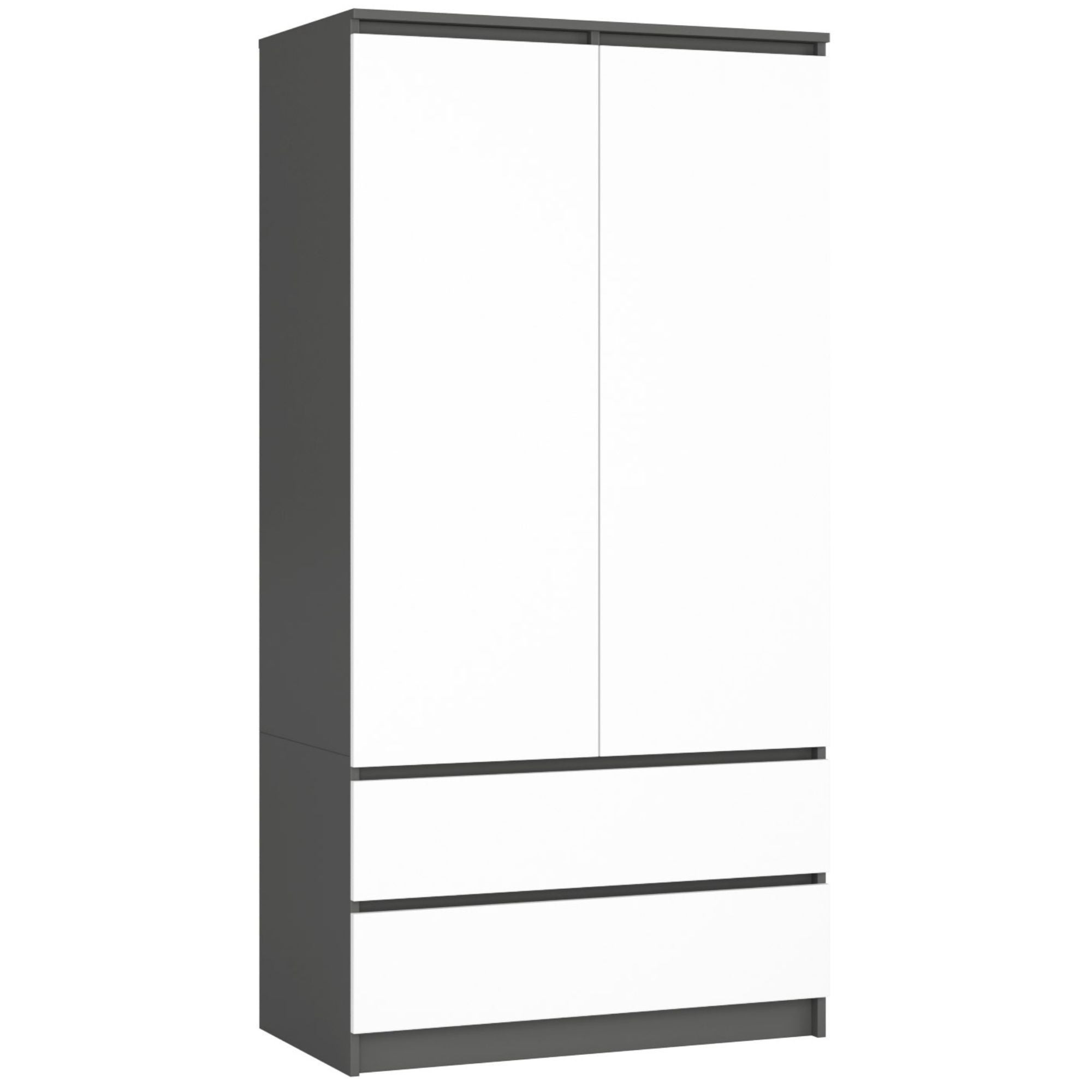 Szafa AKORD S90 Grafit Szary 90 cm 2 drzwi 2 szuflady kolor Biały mat 4 półki 90x51x180 cm