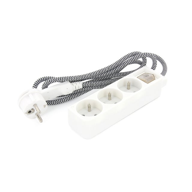 Mini multiprise 3x16A fiche plate - Blanc/Noir - Chacon