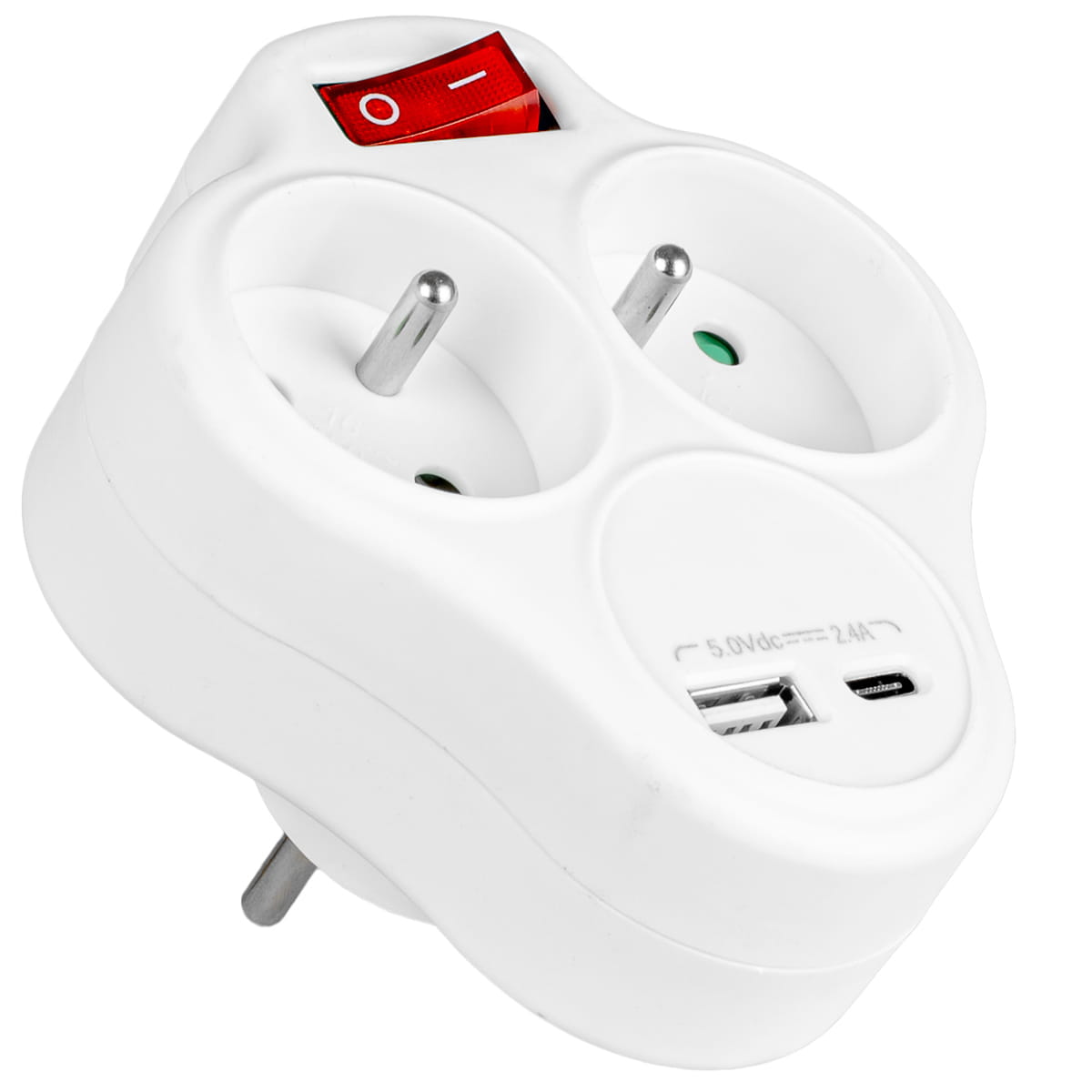 Rozgałęźnik 2 gniazda French z uziemieniem i włącznikiem + USB-C + USB-A VA0284 VAYOX