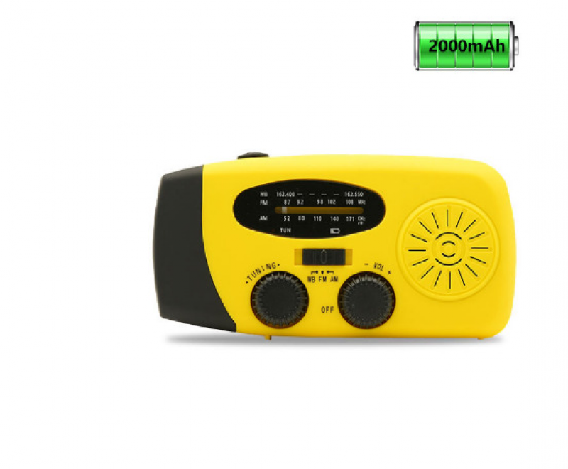 Radio na korbkę do sytuacji awaryjnych mAh Radio z akumulatorem na sytuacje kryzysowe Radio awaryjne na baterie Żółte Do katastrof na kemping