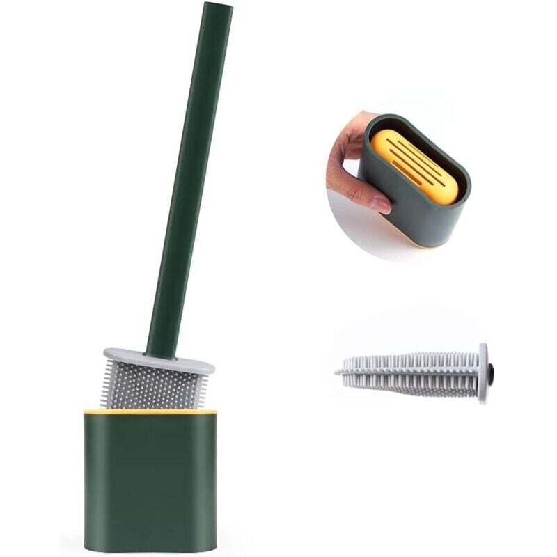 Perie de toaletă suspendată din silicon, cu mâner lung, suport igienic cu filtru și uscare rapidă. Design ecologic, practic și ușor de curățat