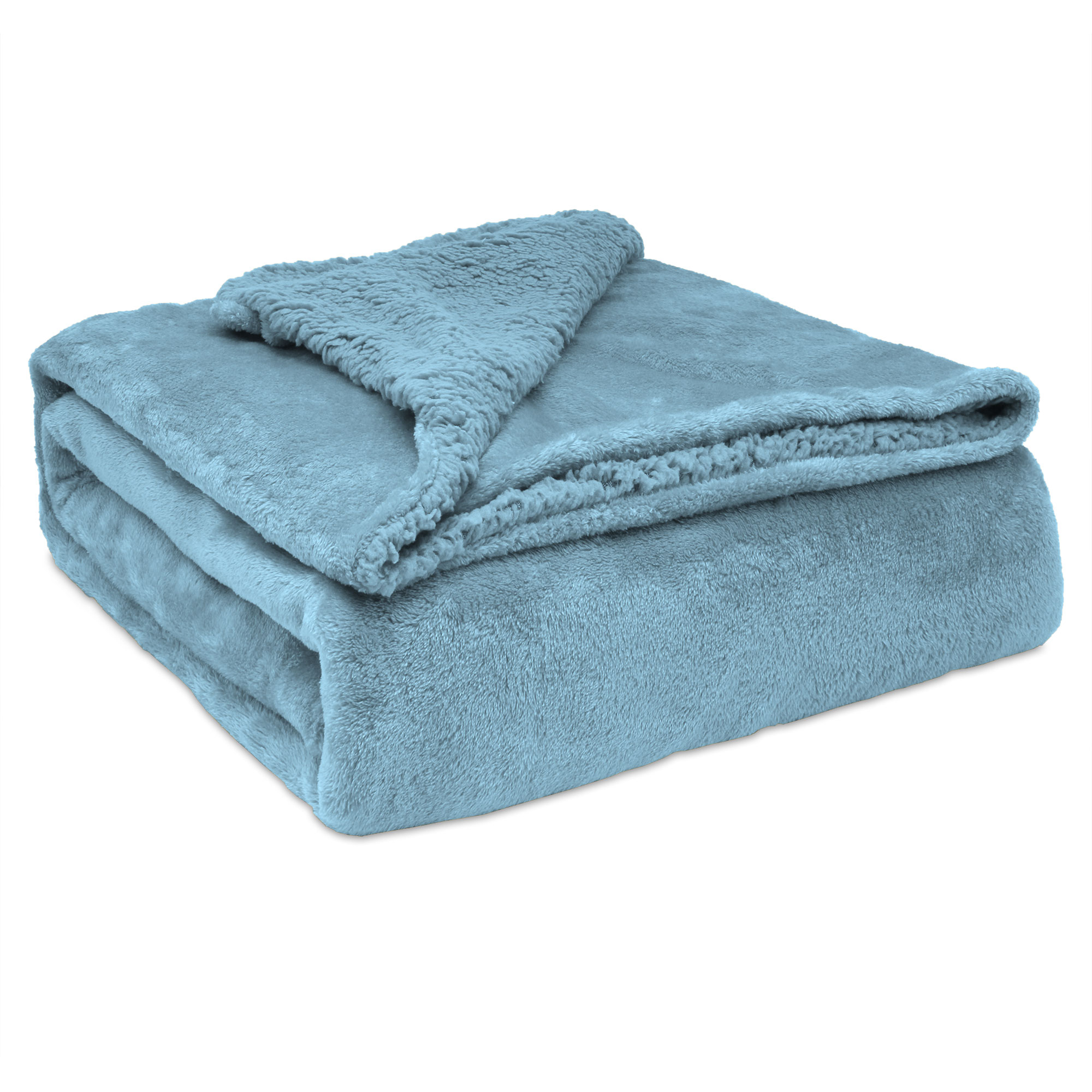 Manta sofá invierno grande sedalina lisa y borreguito polar sherpa 220x240cm calentita gruesa, briebe, azul petróleo, -
