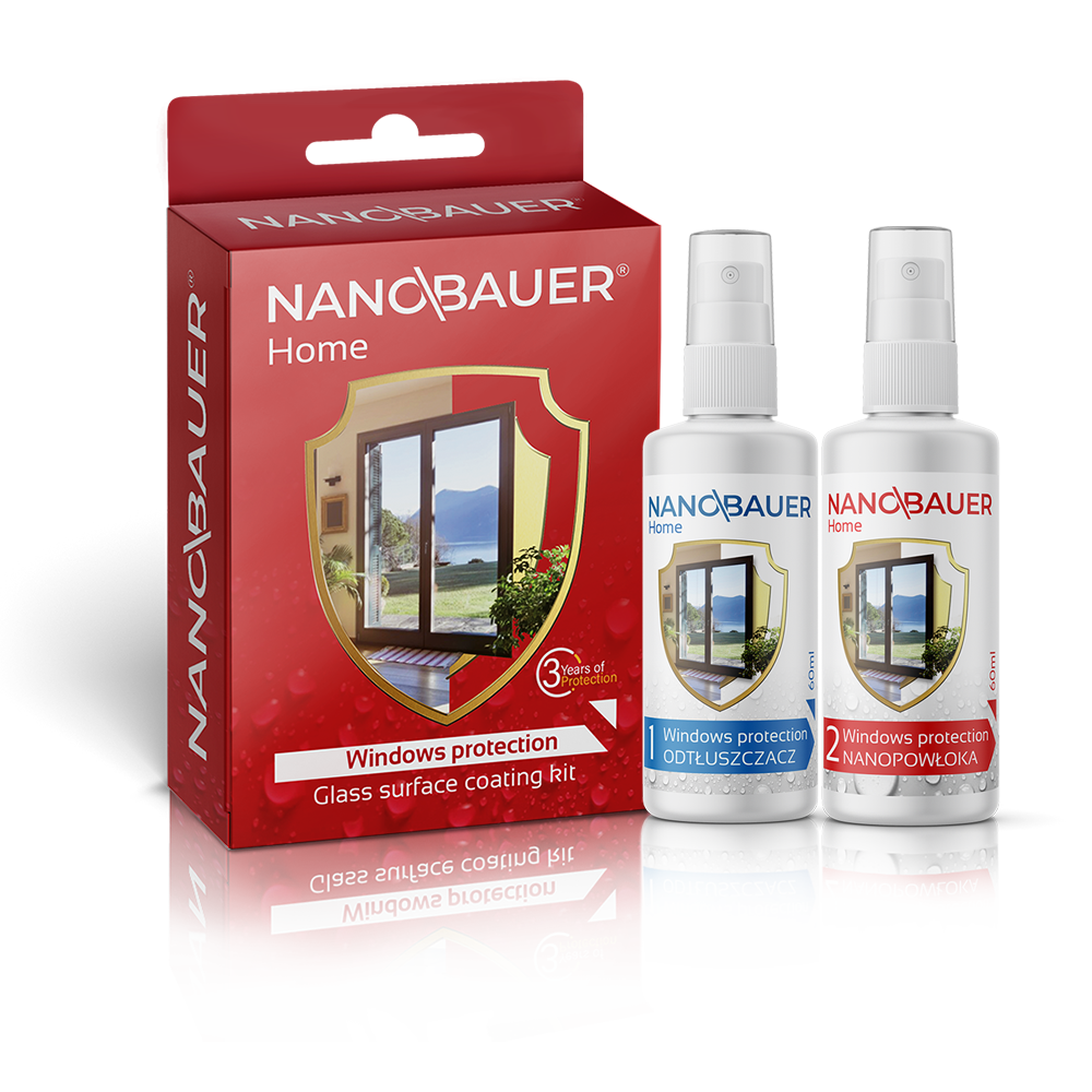 Impregnat ochrona przed zabrudzeniami do okien i szyb szkła GLASS HOME NANOBAUER 2x60ml