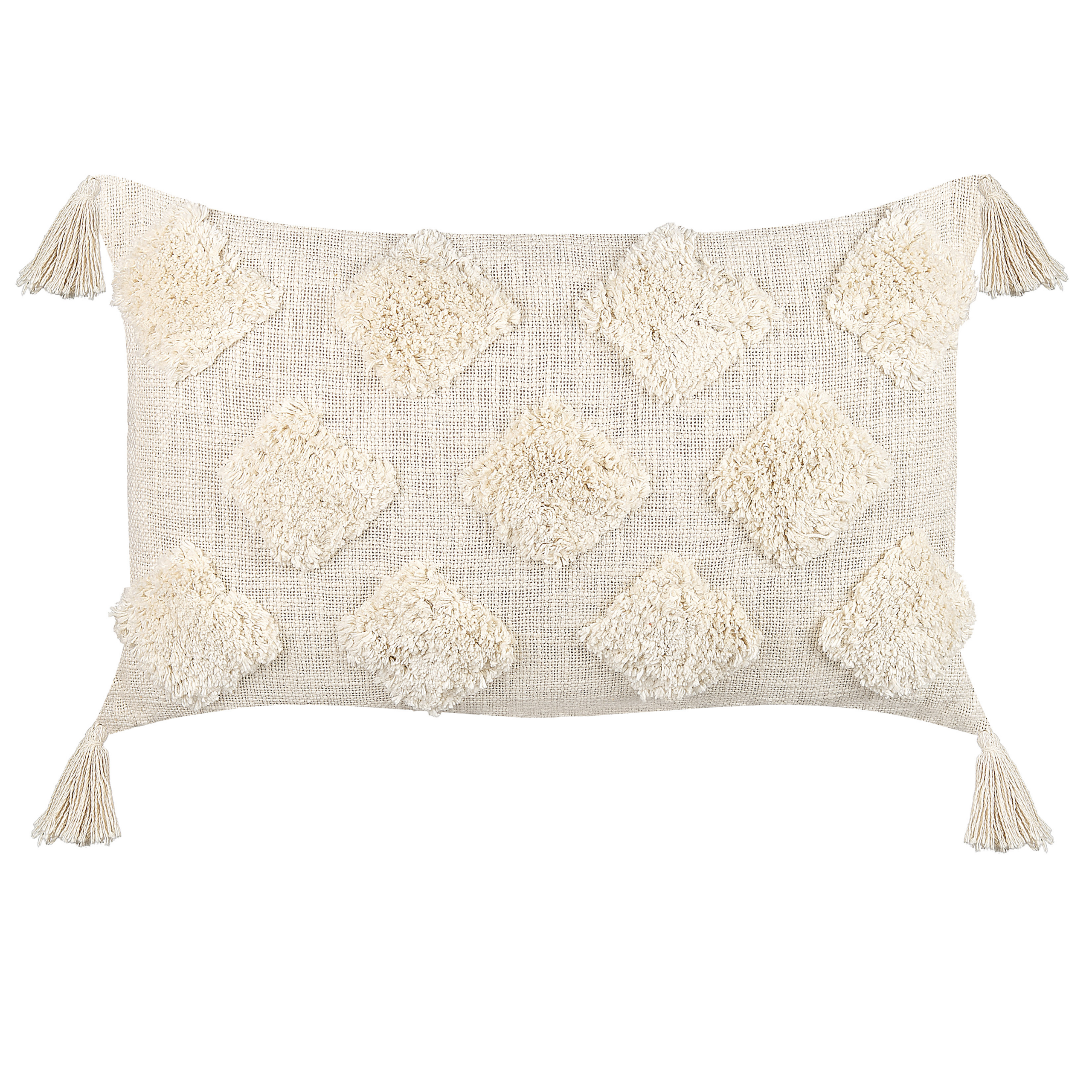 Beliani cojín decorativo papaver algodón 55 x 35 cm geométrico copetudo beige claro