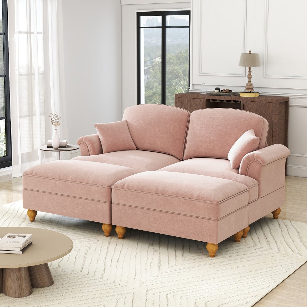 Sofa Cloud, modułowa, 2-osobowa, szenilowa, głęboka, z pufem, różowa