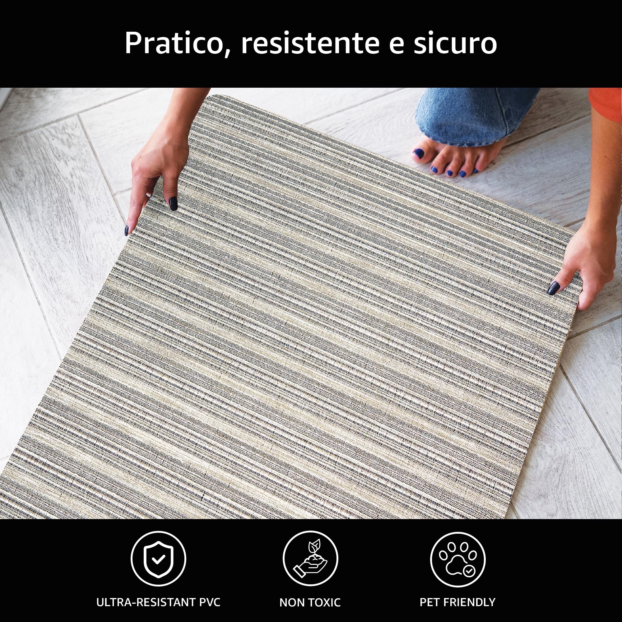 Comart - Tappeto Cucina Manhattan - Impermeabile - Antiscivolo - Antimacchia - PVC Intrecciato - Passatoia Effetto Metallico Brillante - per Corridoio - 2