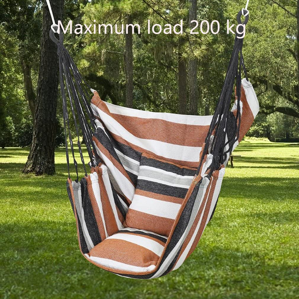 Chaise hamac 100 x 130 cm avec sac de transport, chaise suspendue d'extérieur, idéale pour la chambre à coucher, l'extérieur et la lecture (marron) - 3